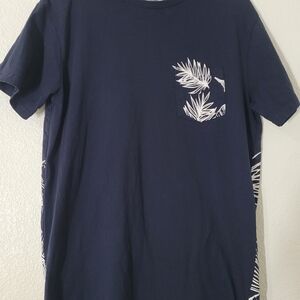 Navy Blue Short Sleeve Tee with Palm Print